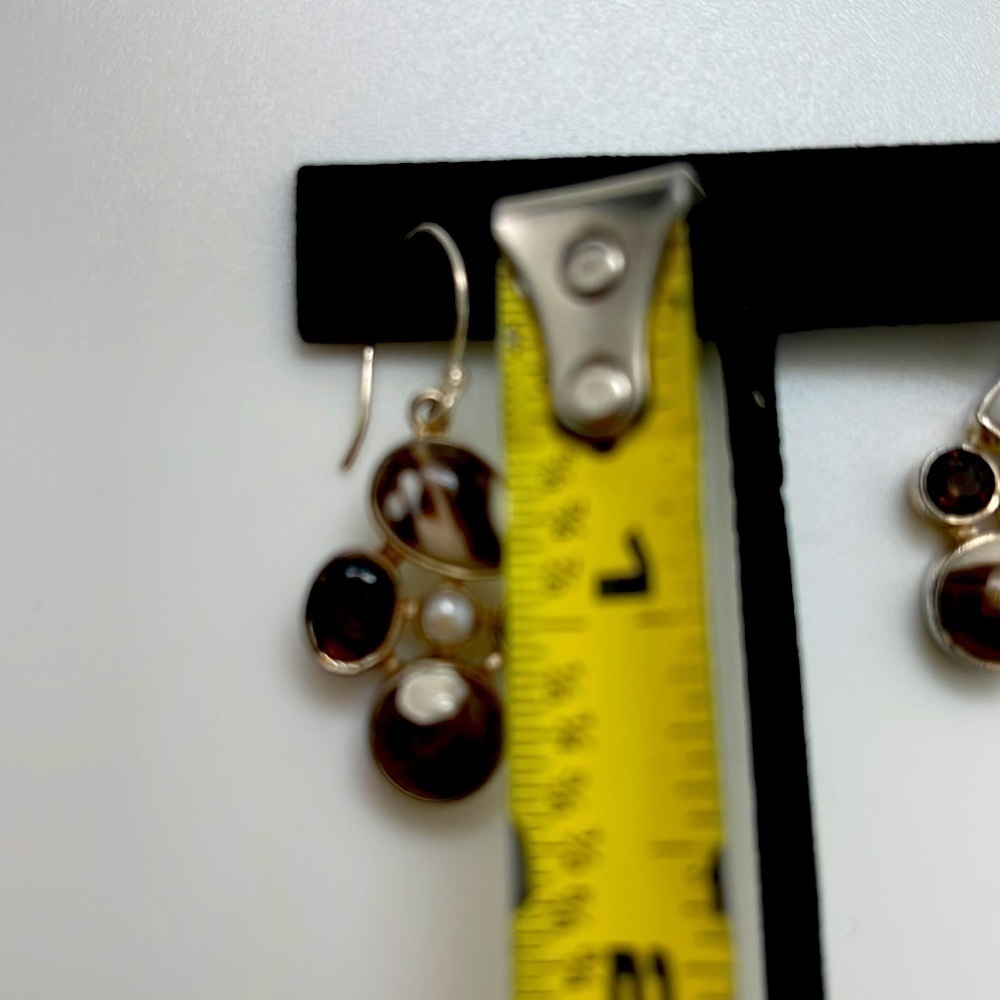 NEW! Sterling silver genuine Smokey quatrtz and peanut wood earrings - Picture 5 of 8